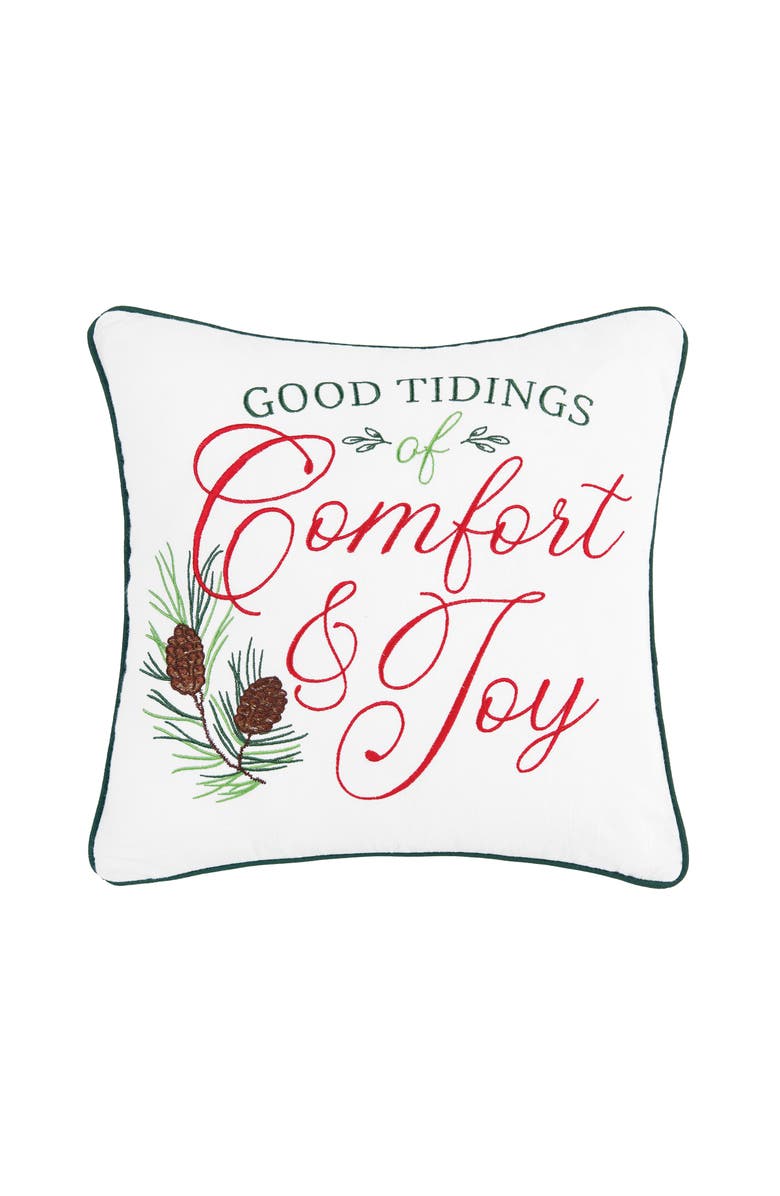 C&F Home Comfort & Joy Embroidered Christmas Throw Pillow, 18" x 18", Main, color, White