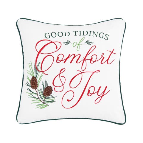 Comfort & Joy Embroidered Christmas Throw Pillow, 18" x 18"