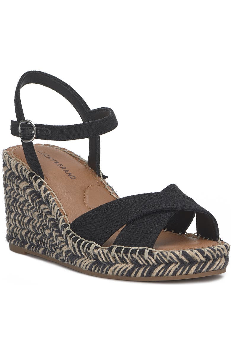 Lucky Brand Candyr Platform Wedge Sandal, Main, color, Black Linen