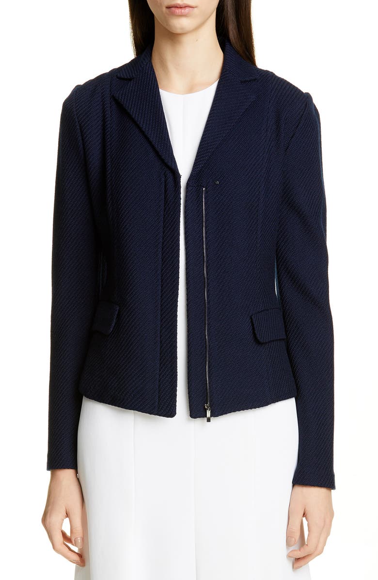 St. John Collection Sarga Knit Twill Zip Front Jacket, Main, color, 