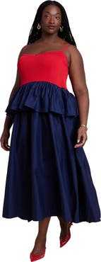 ELOQUII Peplum Detail Colorblocked Dress