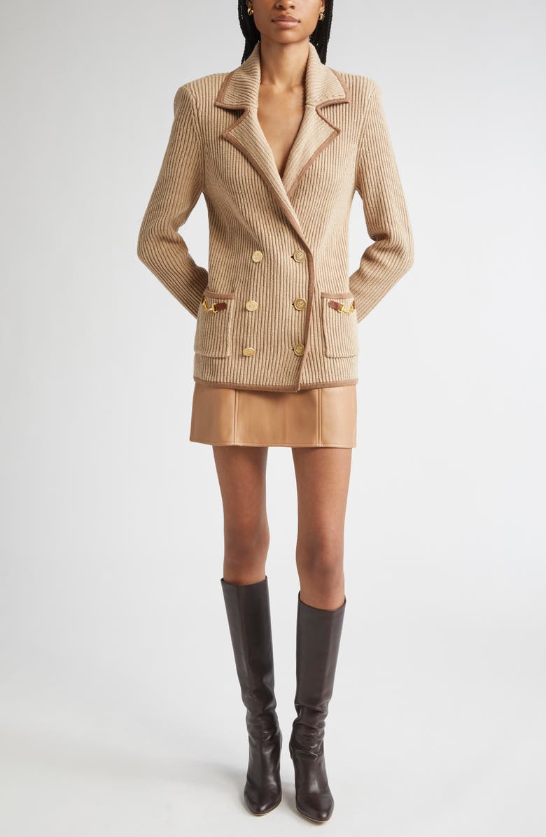 L'AGENCE Ranch Double Breasted Knit Blazer, Alternate, color, Natural/ Brown