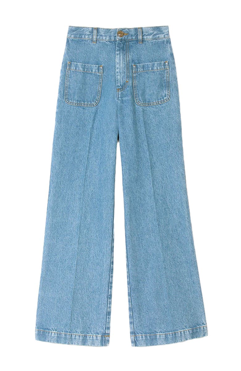 SANDRO Wide-leg high-rise jeans, Alternate, color, Blue Jean
