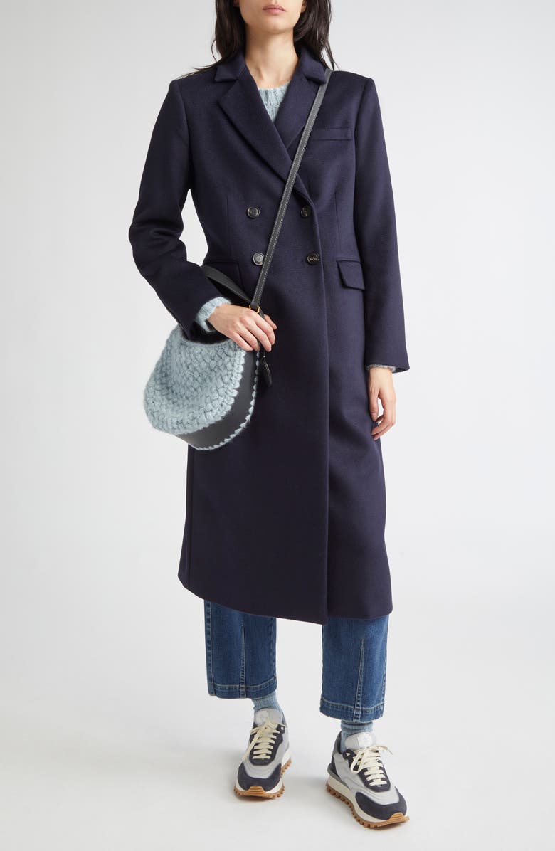 Eleventy Double Breasted Virgin Wool Longline Coat, Alternate, color, 11S Blue