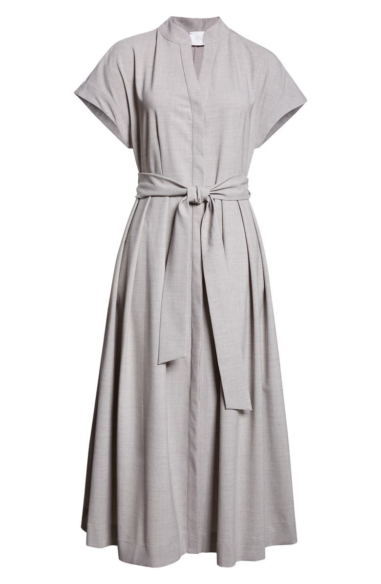 Eleventy Cap Sleeve Stretch Wool Midi Shirtdress, Alternate, color, Grey