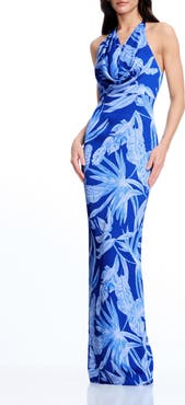 Dress the Population Solana Tropical Print Halter Gown