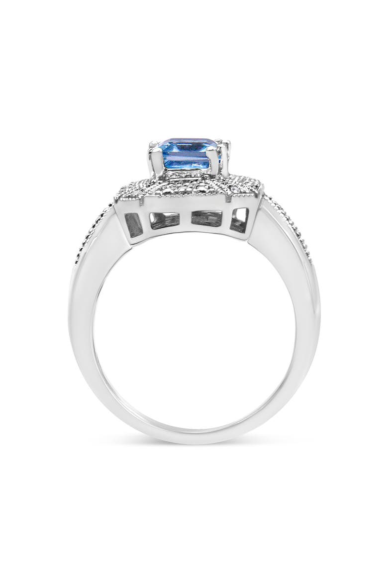 Silver Diamond Accent and 8X6 mm Blue Topaz Ring, Alternate, color, White