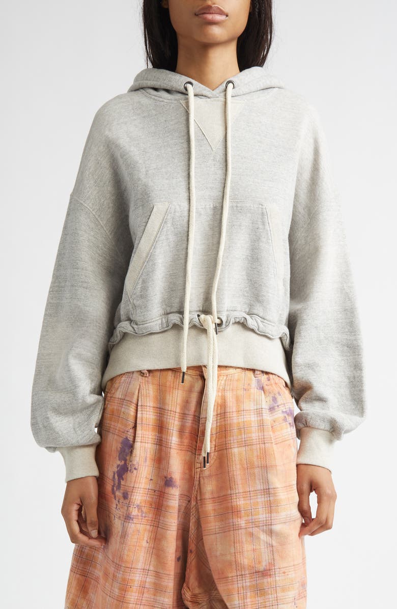 R13 Oversize Cinched Hem Hoodie, Main, color, Heather Grey W/ Oatmeal