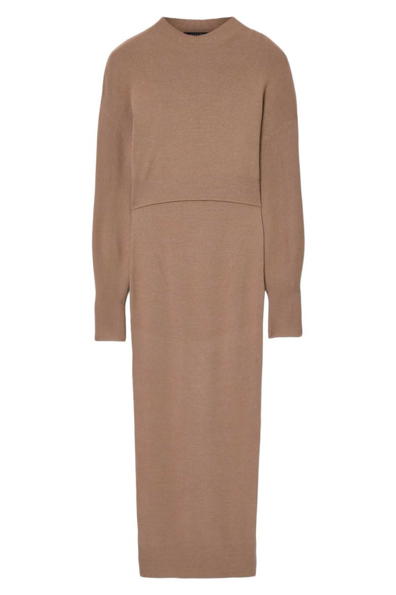 Dina Blouson Sleeve Sweater & Knit Midi Dress Set, Alternate, color, PINE BARK BROWN