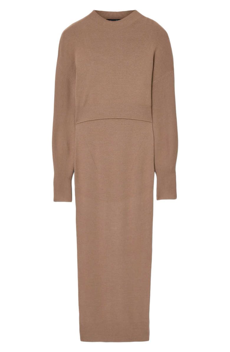AllSaints Dina Blouson Sleeve Sweater & Knit Midi Dress Set, Alternate, color, Pine Bark Brown