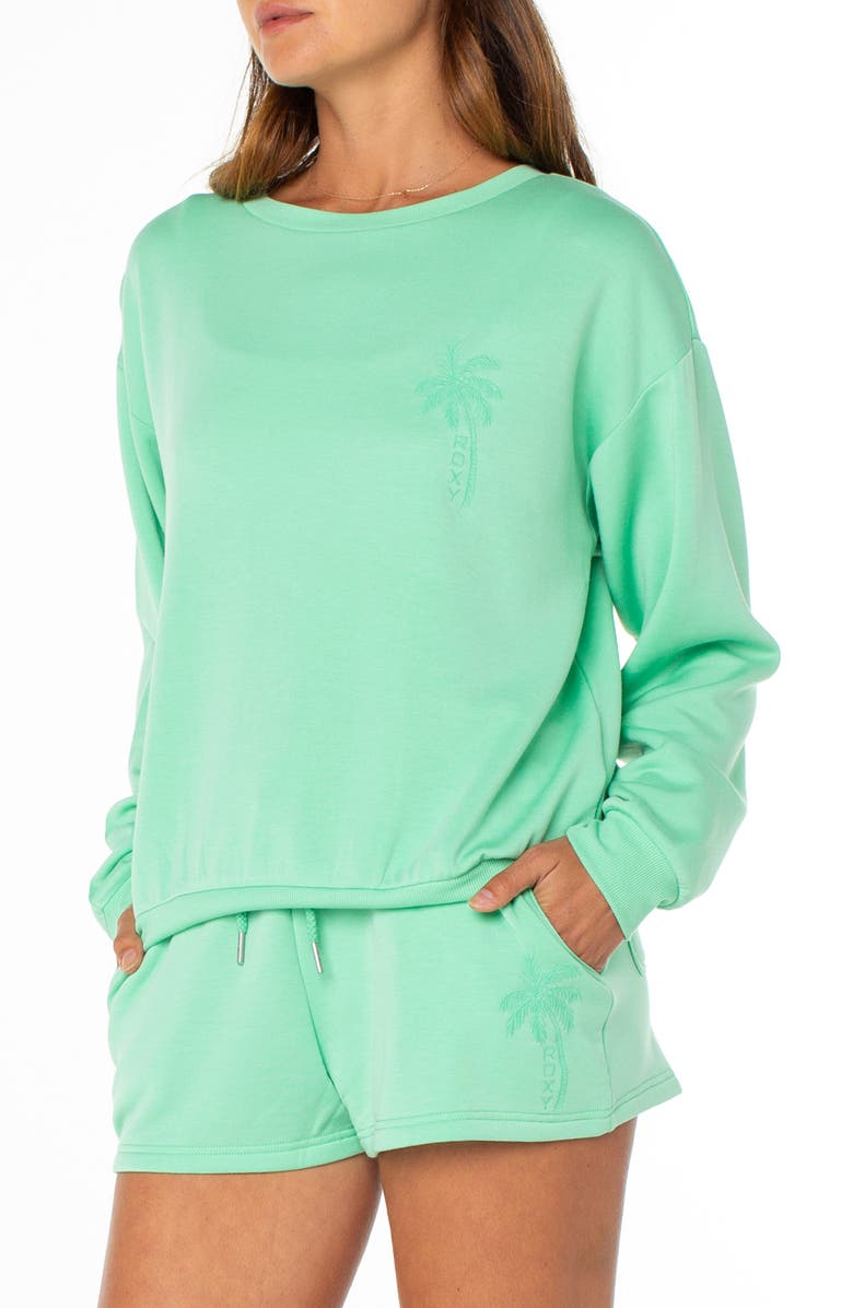 Roxy Surfing by Moonlight Embroidered Graphic Sweatshirt, Alternate, color, Spring Bud