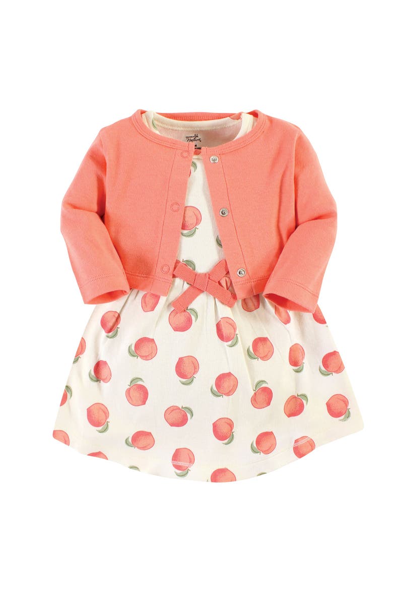 Organic Cotton Dress and Cardigan, Main, color, Peach