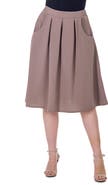 24seven Comfort Apparel Elastic Waist Pleated Knee Length Pocket Skirt