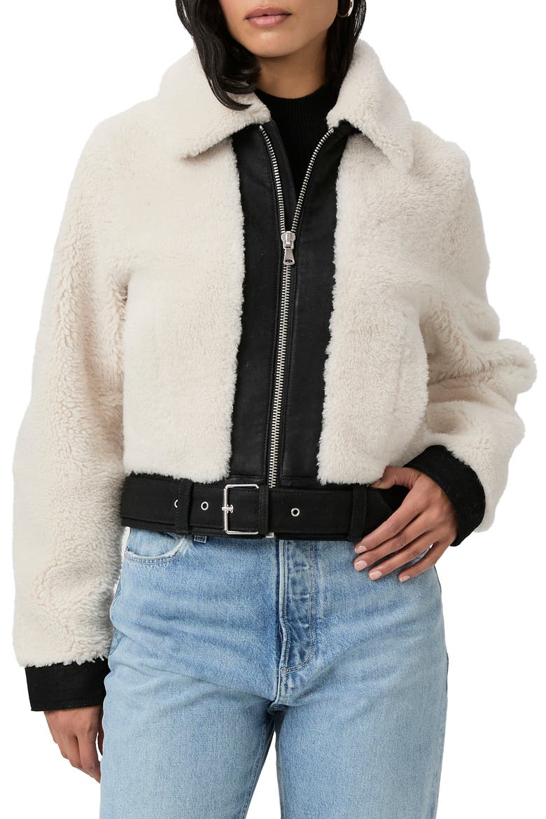 Rhone Genuine Shearling & Suede Jacket, Main, color, ECRU/ BLACK