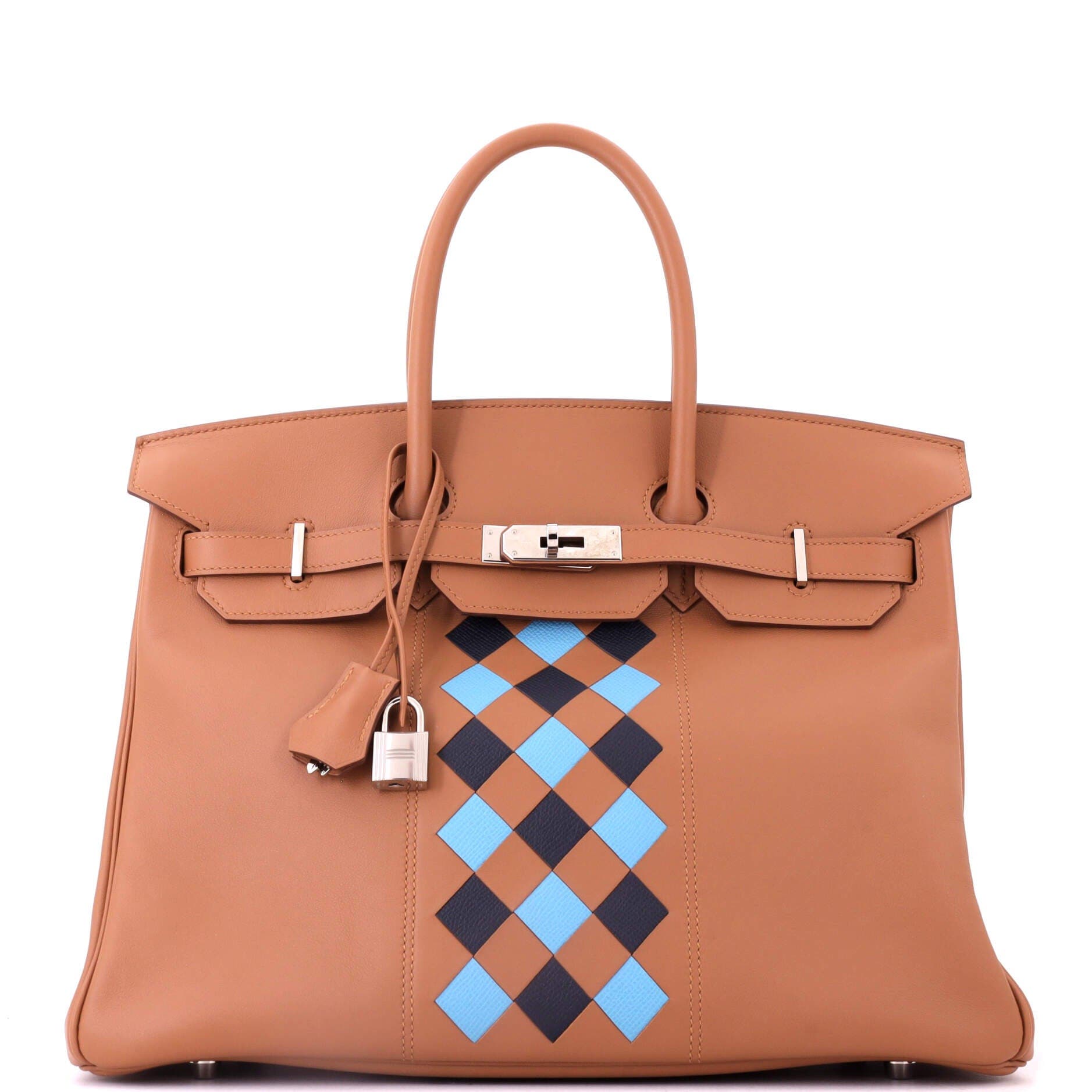 Birkin Handbag Tressage Brown Swift and Palladium Hardware 35, Main, color, Metallic Gold