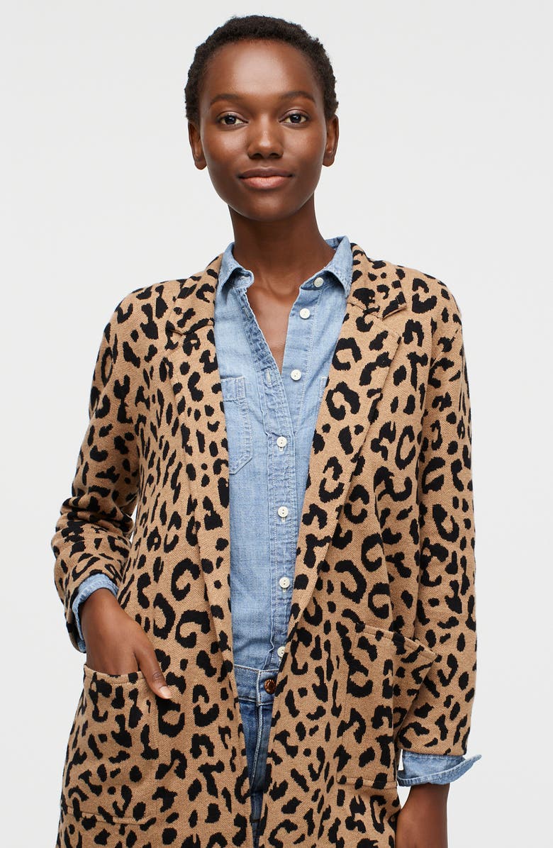 J.Crew Sophie Leopard Print Open Front Sweater Blazer, Alternate, color,