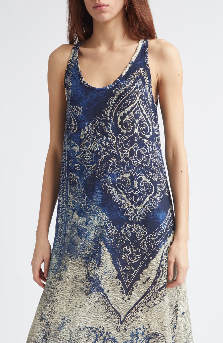 R13 Trompe l'Oeil Bleached Paisley Tank Dress, Alternate, color, Blue Distressed Medallion