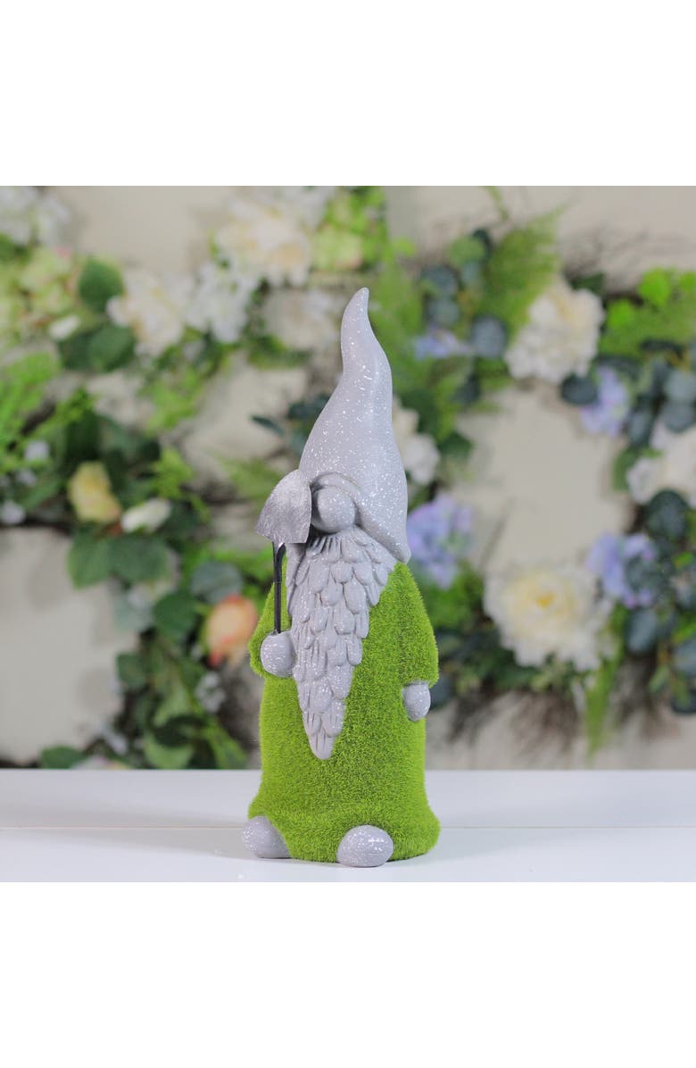 Northlight 14" Faux Moss Covered Gnome with Shovel Outdoor Garden Statue, Alternate, color, Gray