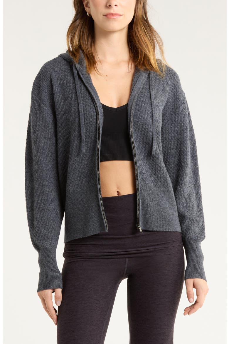 Wool & Cashmere Zip Front Hoodie, Main, color, GREY DARK CHARCOAL HEATHER