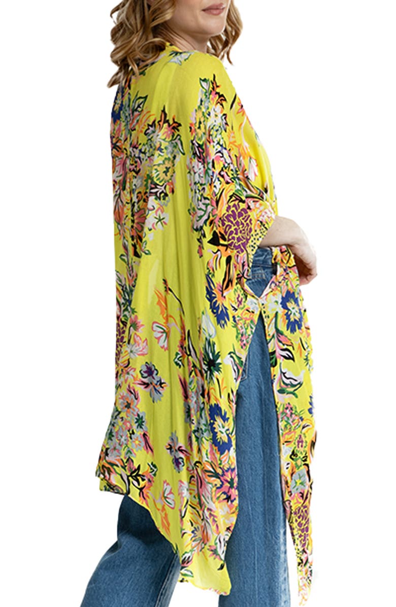 SAACHI Floral Print Cropped Cover-Up Kaftan, Alternate, color, Yellow