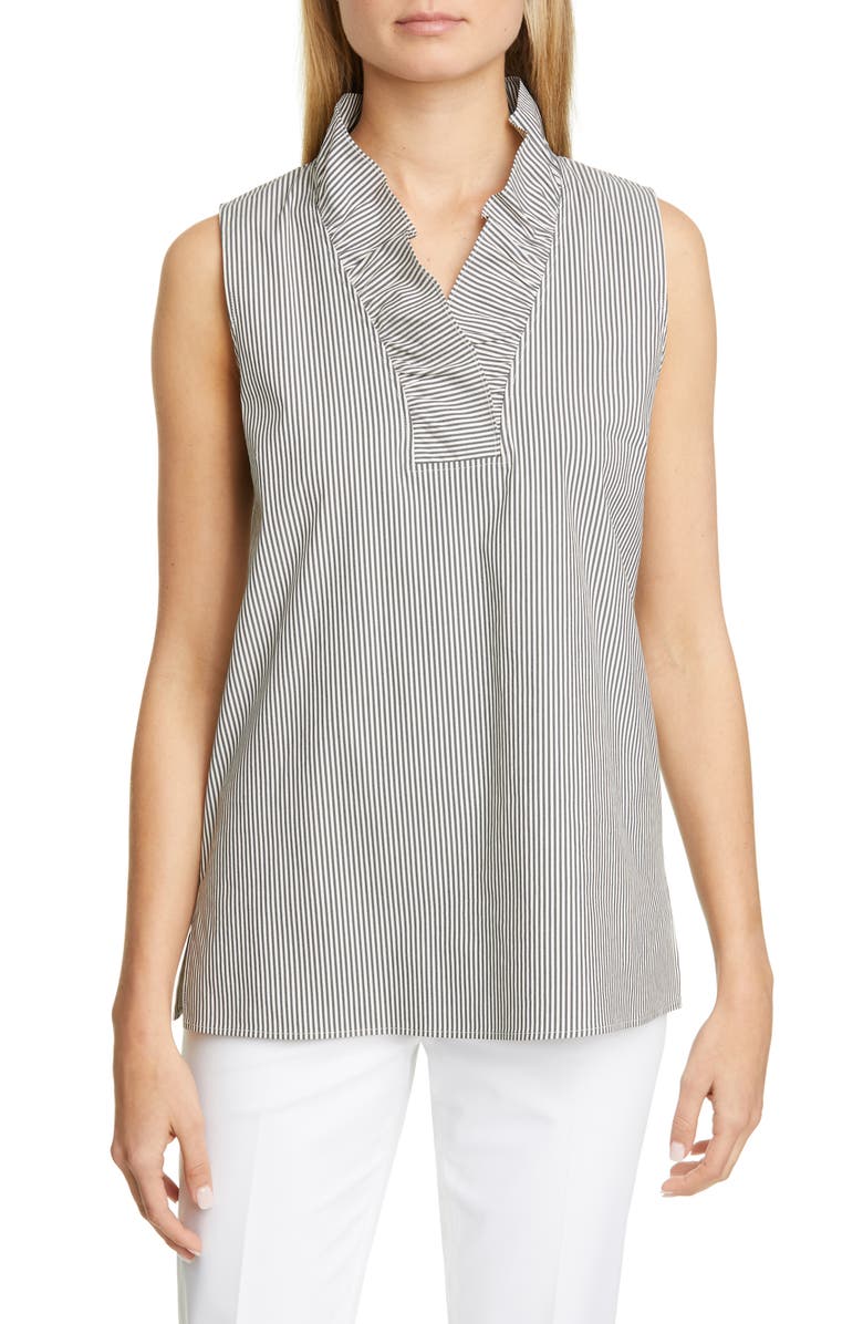 Lafayette 148 New York Viola Ruffle Neck Stripe Blouse, Main, color, 