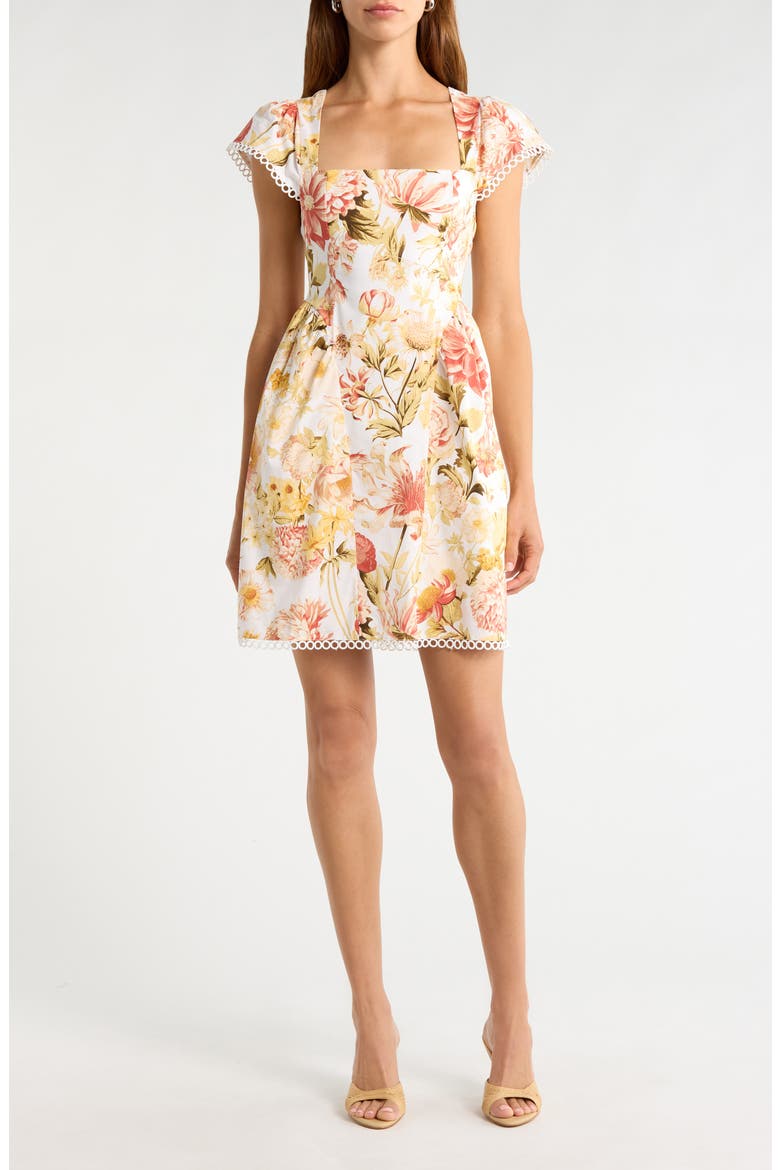 Zury Katey Floral Print Smocked Dress, Main, color, CORAL MULTI