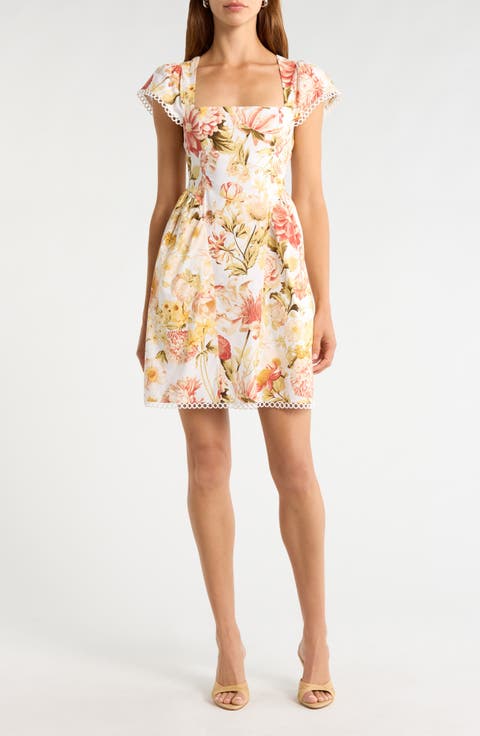 Zury Katey Floral Print Smocked Dress