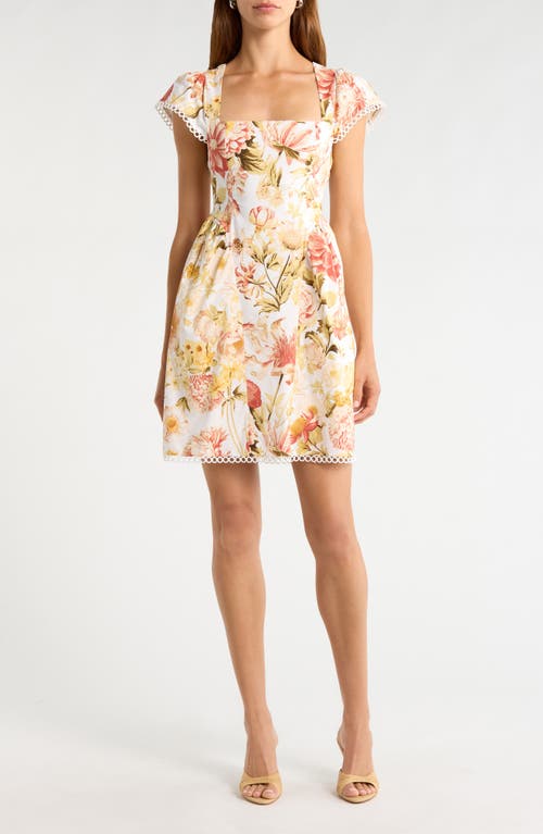 SUGARLIPS Zury Katey Floral Print Smocked Dress in Coral Multi at Nordstrom, Size Medium