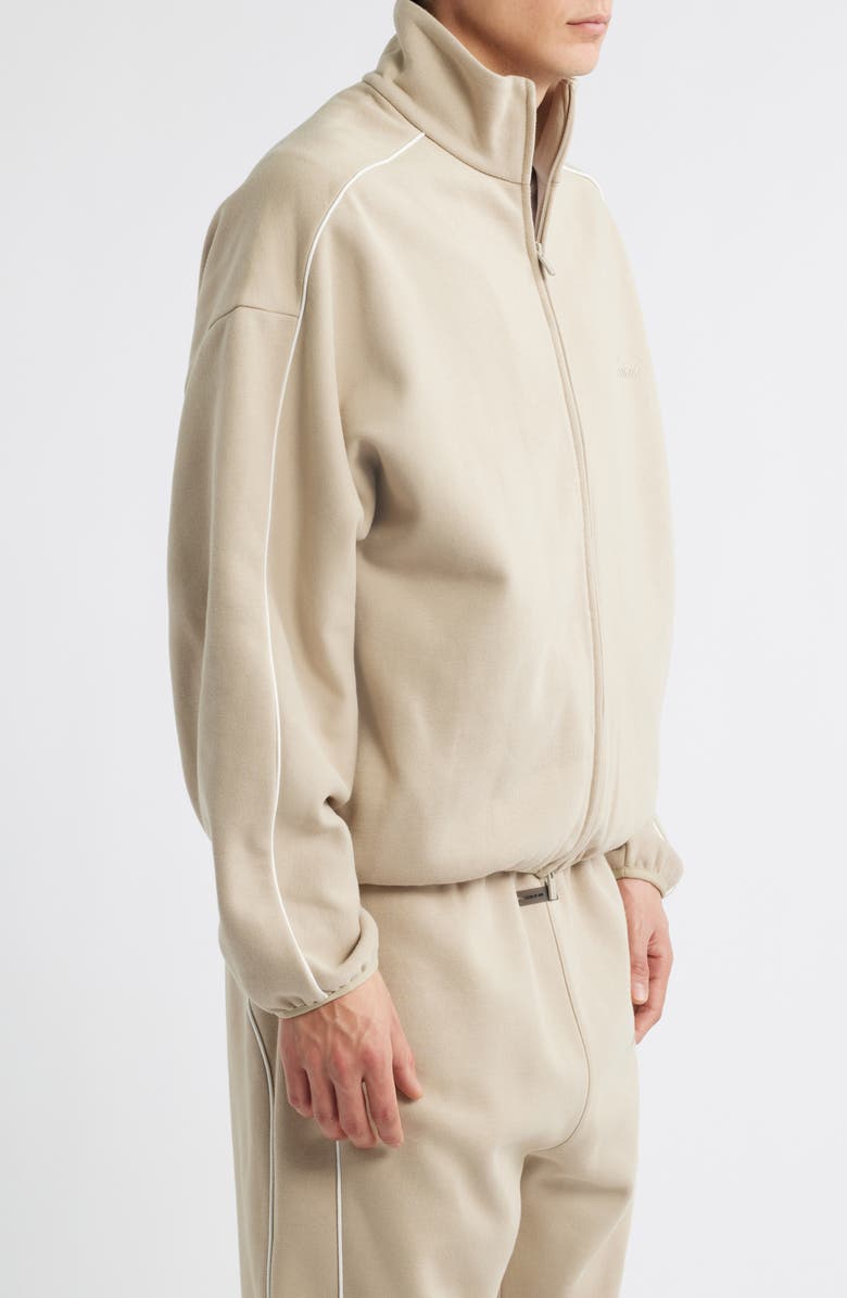 Fear of God Essentials Modern Fit Fleece Track Jacket, Alternate, color, Timber/ Cloud White