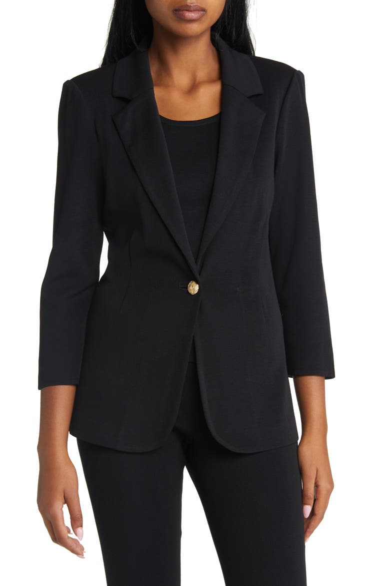 One-Button Knit Blazer, Main, color, BLACK