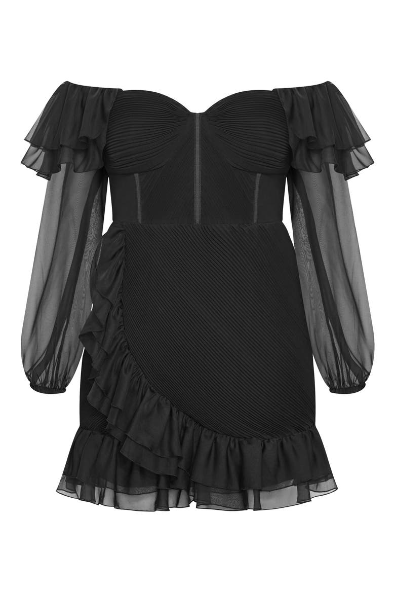 Crysta Off the Shoulder Long Sleeve Minidress, Alternate, color, BLACK