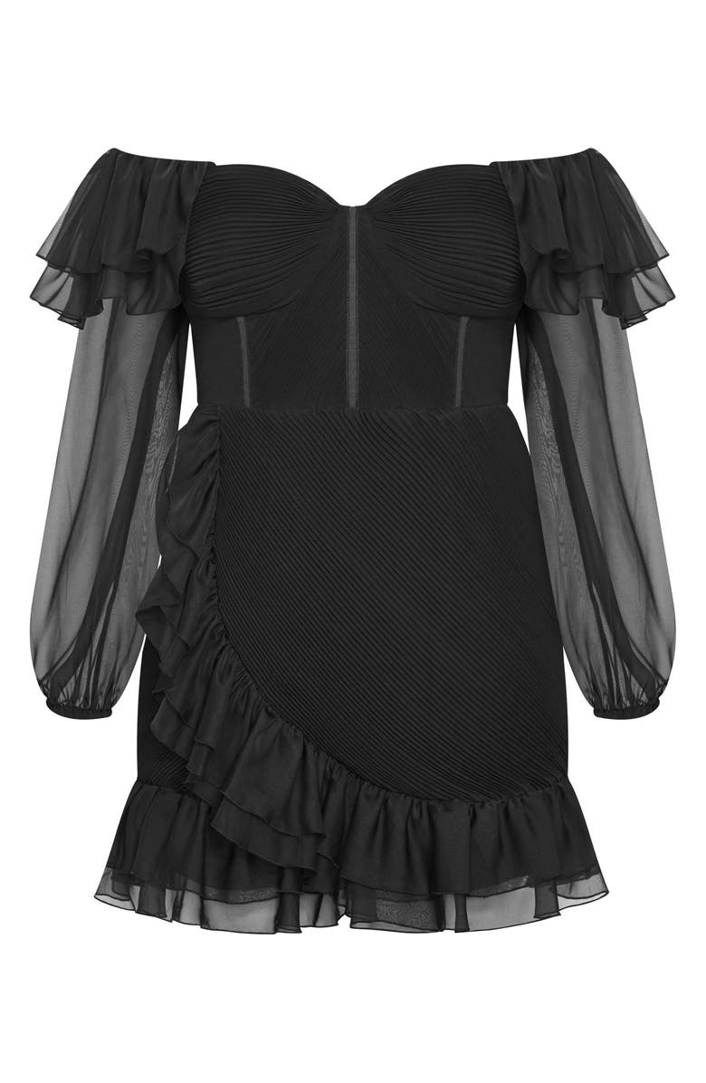 City Chic Crysta Off the Shoulder Long Sleeve Minidress, Alternate, color, Black