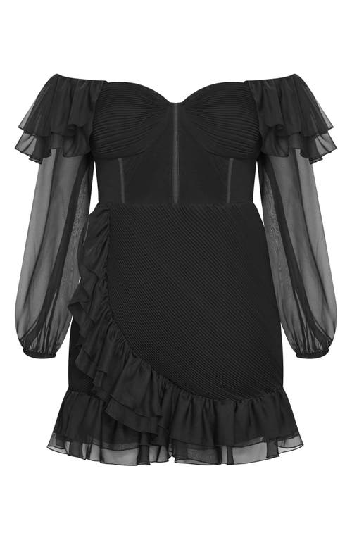 City Chic Crysta Off The Shoulder Long Sleeve Minidress In Black