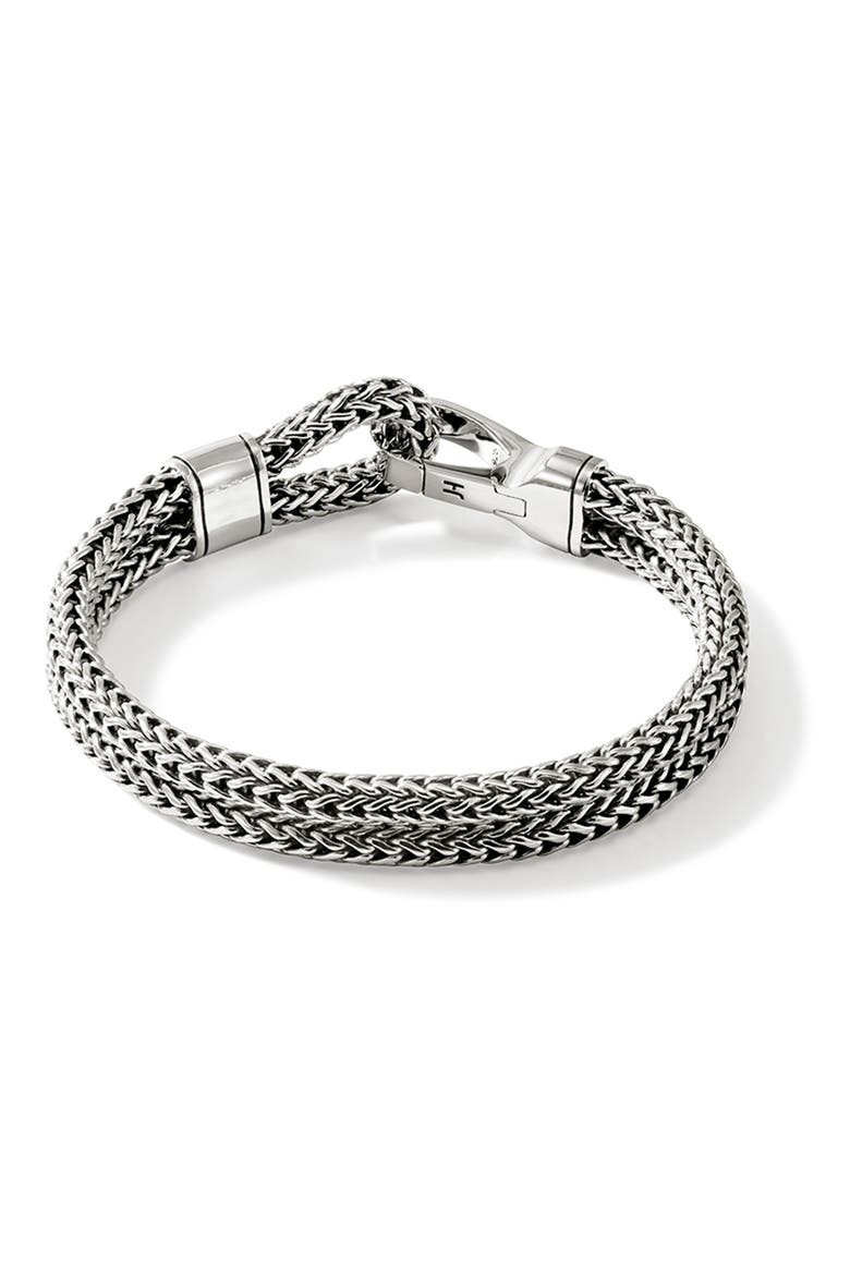 Hook Clasp Bracelet, Silver, Double Row, Alternate, color, SILVER