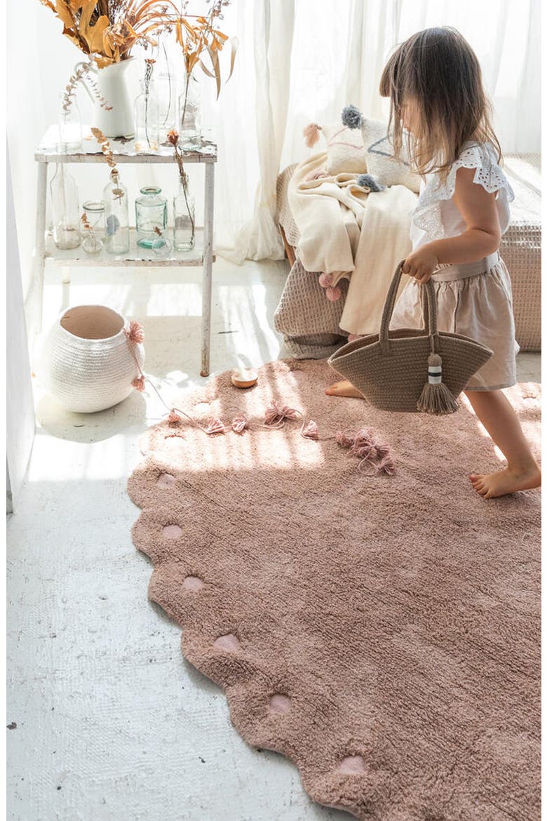 Polka Dot Washable Cotton Blend Round Rug, Alternate, color, VINTAGE PINK