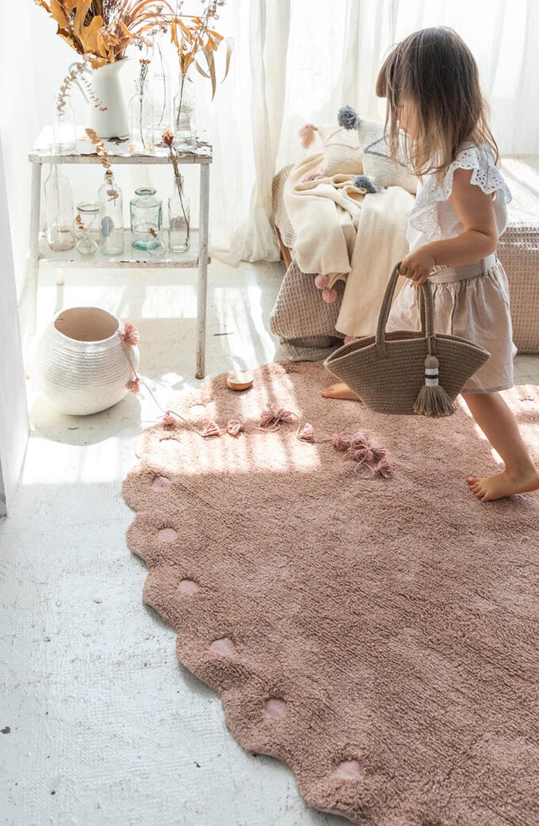 Lorena Canals Polka Dot Washable Cotton Blend Round Rug, Alternate, color, Vintage Pink