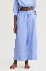 Sam Edelman Embroidered Sequin Stripe Wide Leg Pants