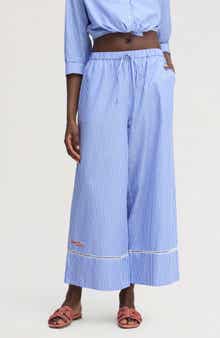 Embroidered Sequin Stripe Wide Leg Pants