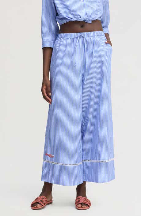 Embroidered Sequin Stripe Wide Leg Pants
