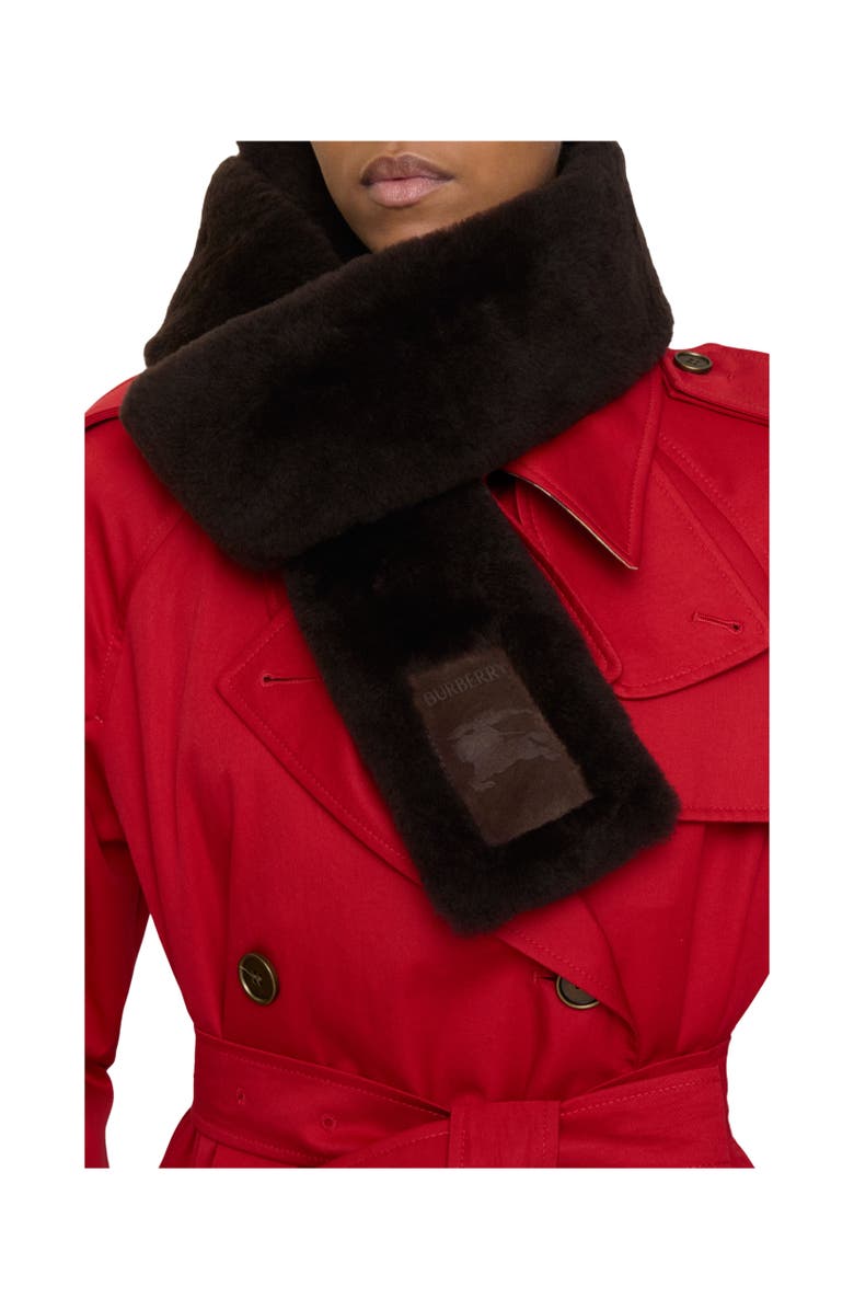Burberry Narrow Label Shearling Scarf, Alternate, color, Dark Brown