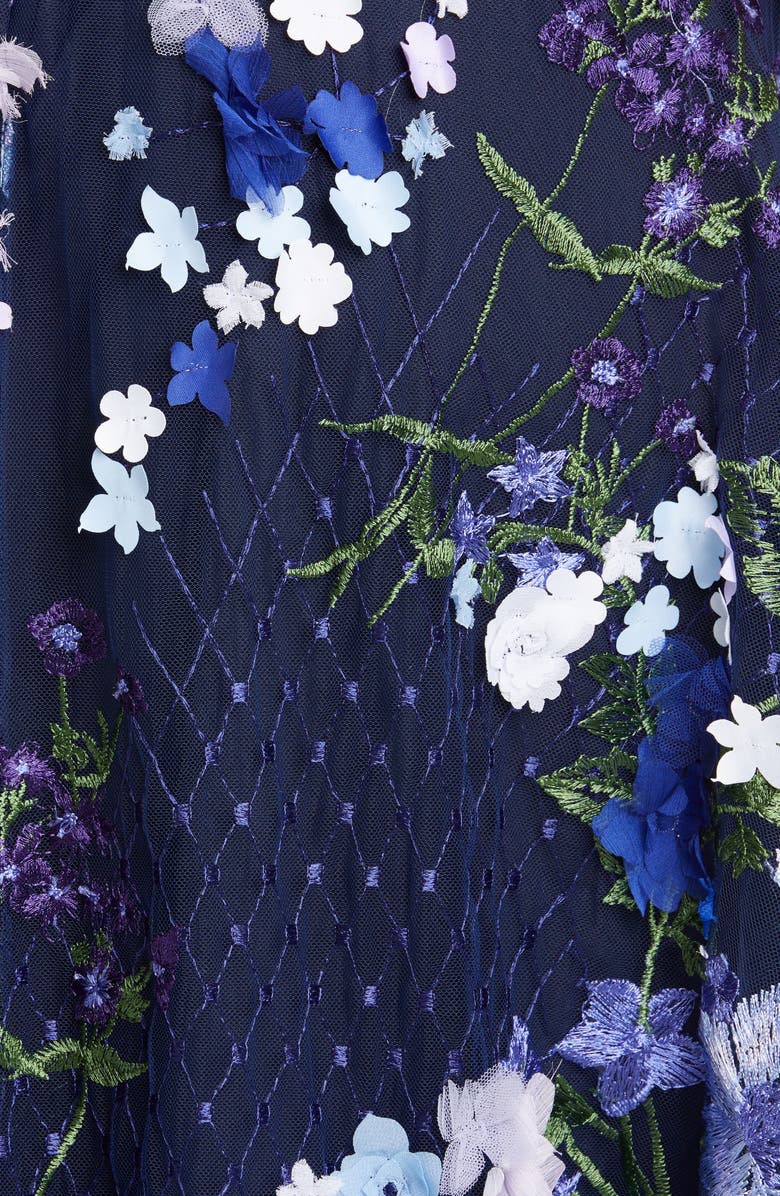 Marchesa Notte 3D Floral Lace Midi Dress, Alternate, color,