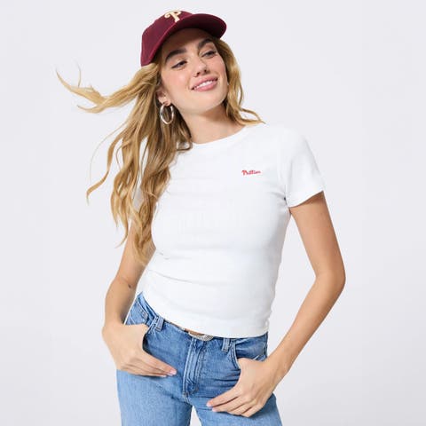 Women's Terez White Philadelphia Phillies Sugar Swizzle Pointelle Baby T-Shirt