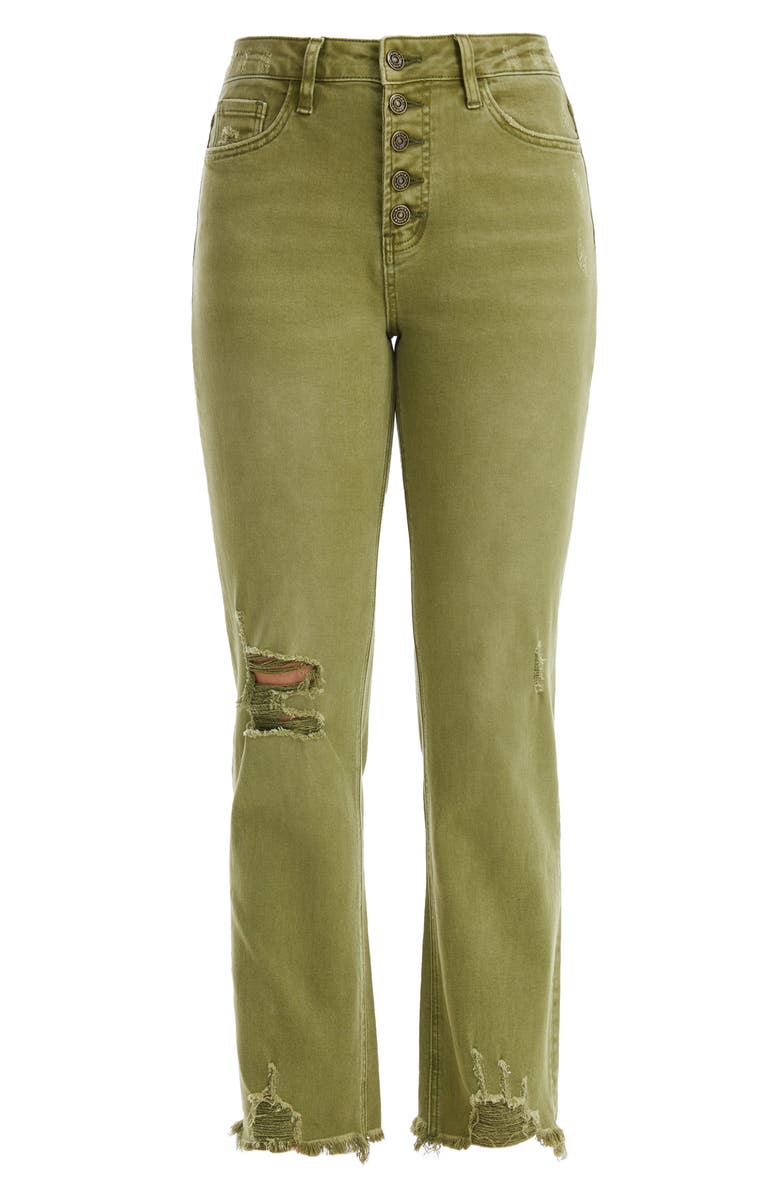 Bayeas High Waist Ripped Chew Hem Straight Leg Jeans, Alternate, color, Sphagunm