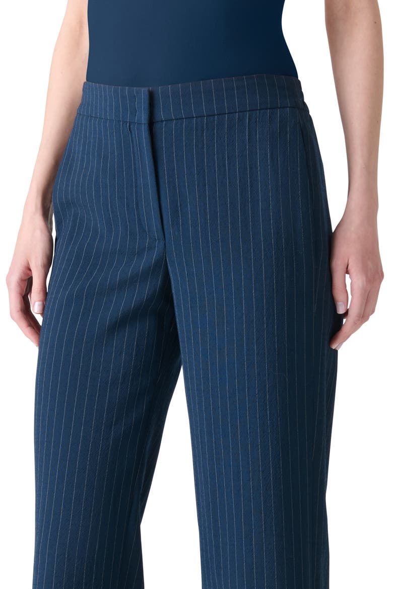Pinstripe Wool Blend Crepe Crop Pants, Alternate, color, NAVY