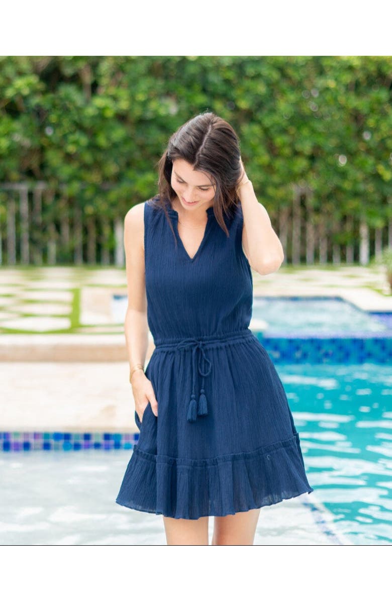 Change of Scenery Beth Smock Waist Cotton Short Dress, Alternate, color, Navy