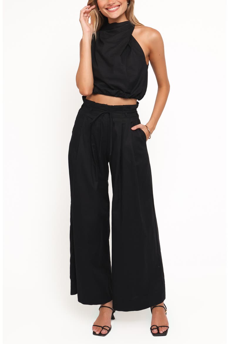 Althea Linen & Cotton Crop Top & Wide Leg Pants Set, Main, color, BLACK