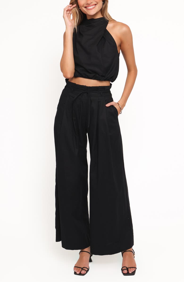 Petal & Pup Althea Linen & Cotton Crop Top & Wide Leg Pants Set, Main, color, Black