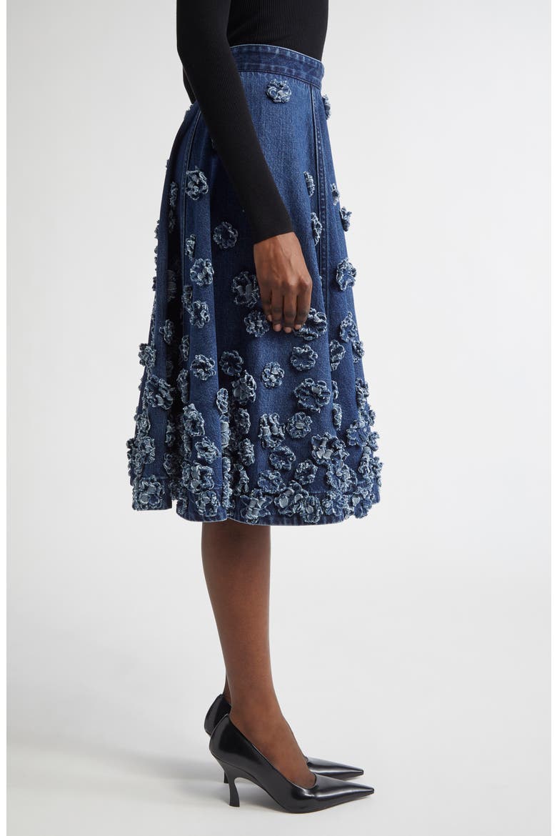 Floral Appliquè Denim Midi Skirt, Alternate, color, LIGHT INDIGO