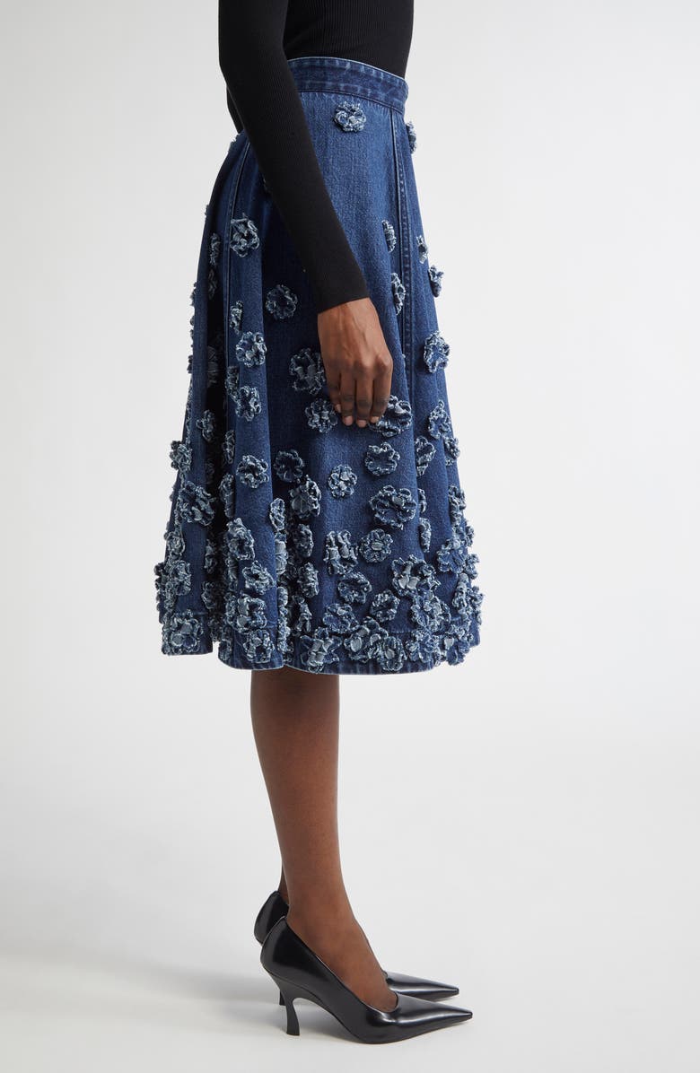 Michael Kors Collection Floral Appliquè Denim Midi Skirt, Alternate, color, Light Indigo