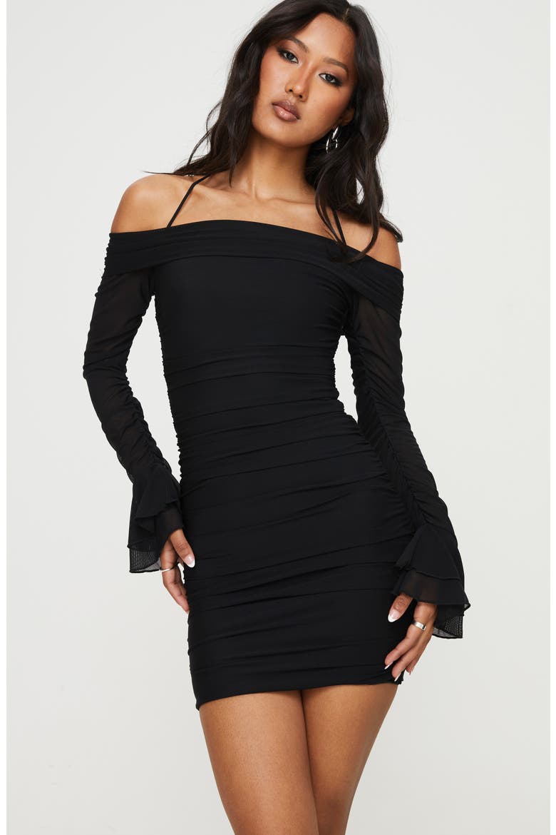 Taylon Off the Shoulder Long Sleeve Minidress, Alternate, color, BLACK